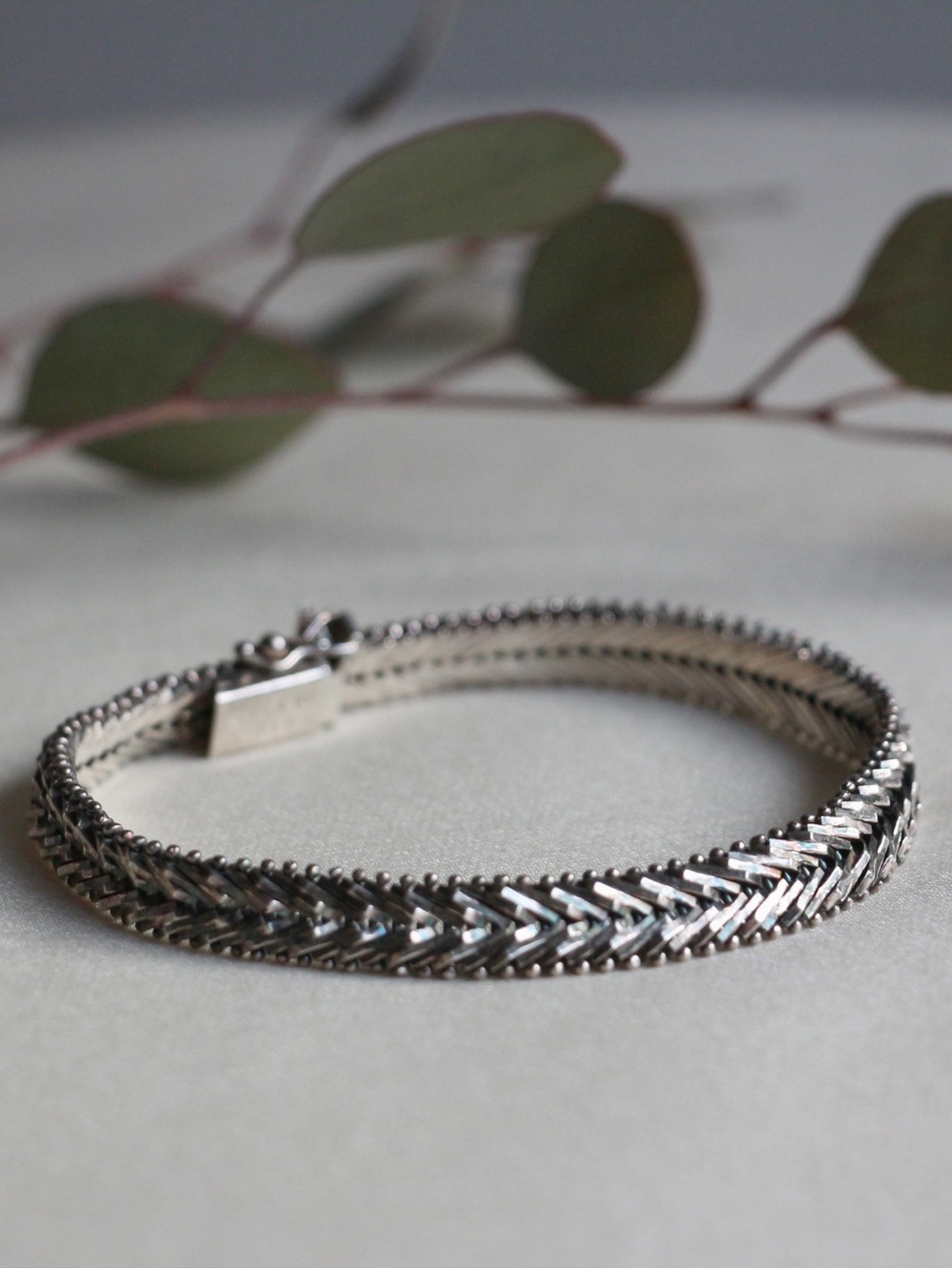 1970-90's Mexican Taxco Sterling Silver Chevron & Beaded Bracelet